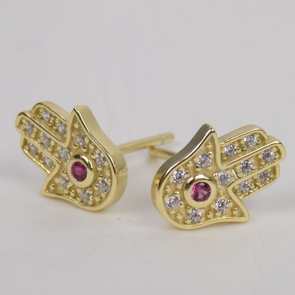 new in pouch! hamsa post stud earrings dainty minimalist evil eye protection - Picture 1 of 5